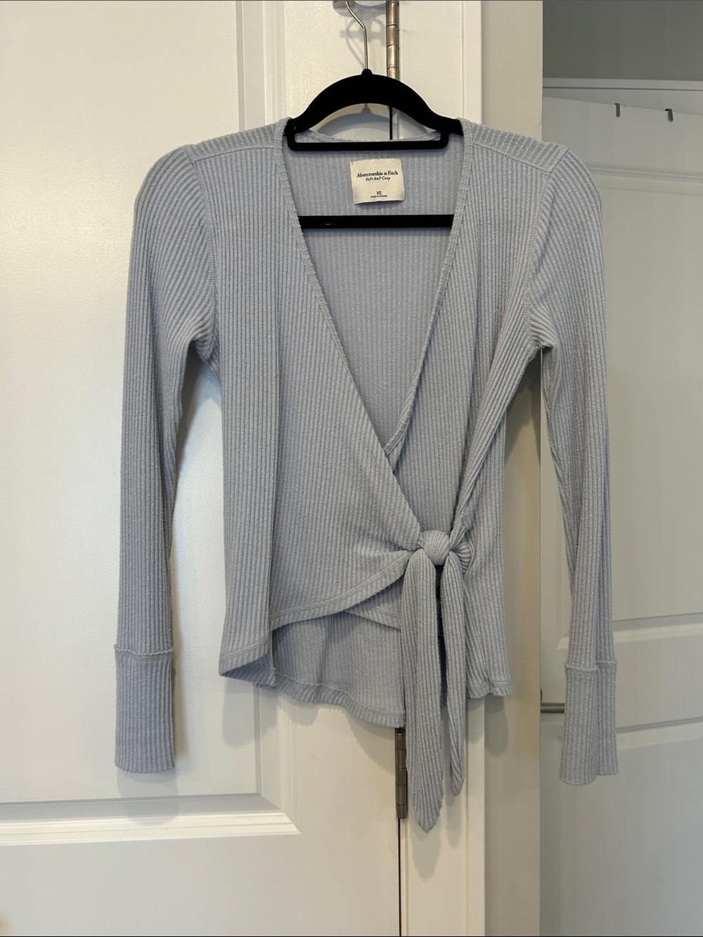 Abercrombie & Fitch Pale Blue Ribbed Wrap Top with Tie